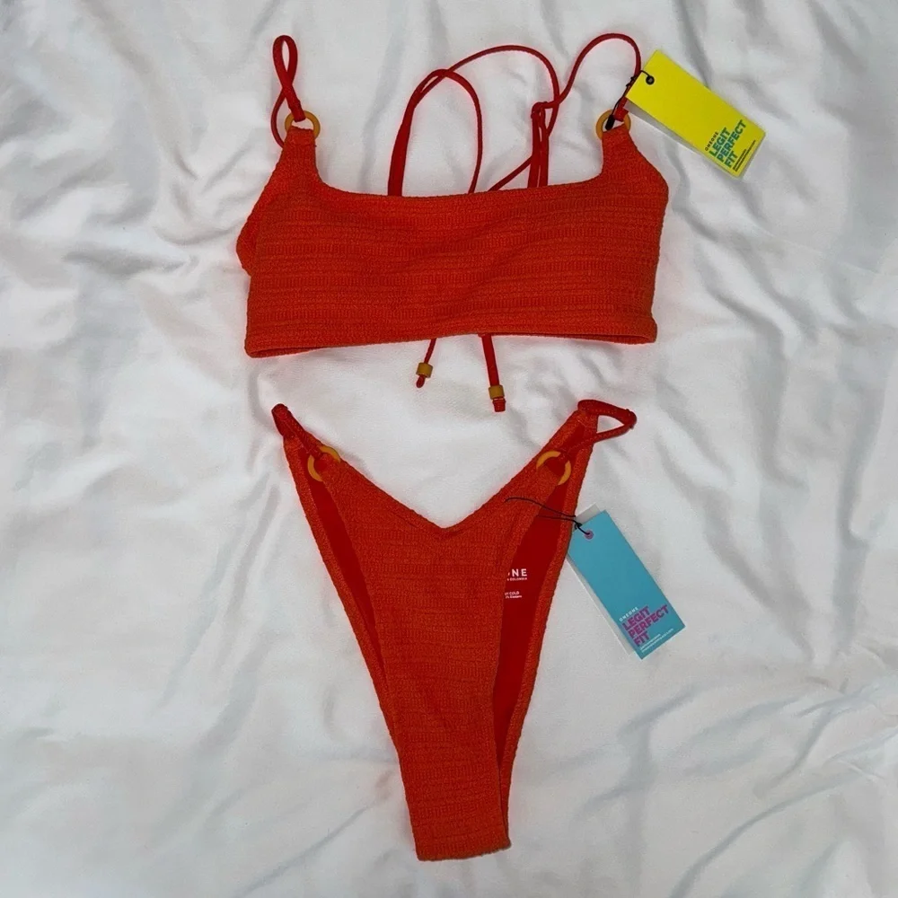 NWT OneOne Swimwear Bikini Set Orange Medium Small New Bailey Nova Tiger